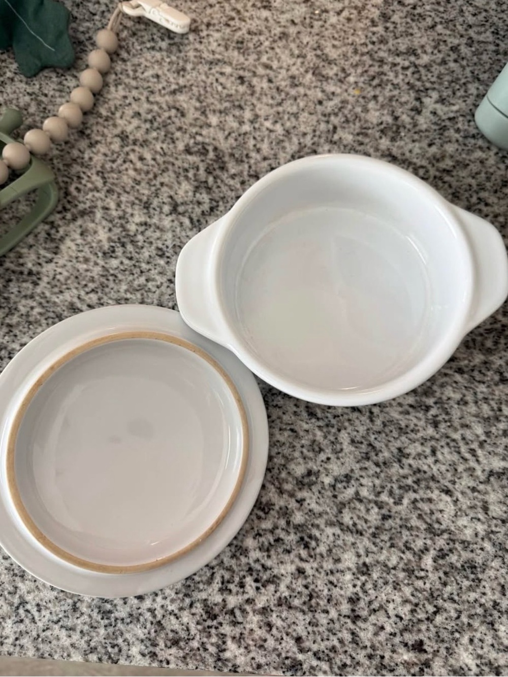Martha Stewart White Ceramic Covered Casserole with Gold Accent
